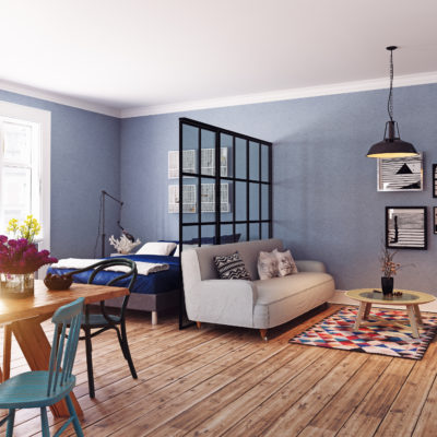 Modern apartment. Scandinavian design style. 3d rendering illustration concept